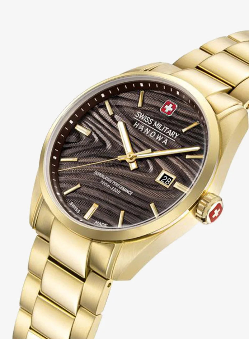 SWISS MILITARY HANOWA Golden Beech 42mm Men's Analog Watch with Yellow Gold Plated Stainless Steel Bracelet