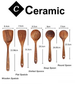 CERAMIC Wooden Kitchen Cooking Utensils 6 PCS Teak Wooden Spoons and Spatula for Cooking Sleek and Non-stick Cookware  - Image 3