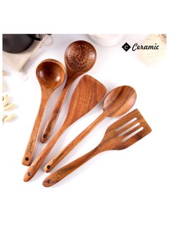 CERAMIC Wooden Kitchen Cooking Utensils 6 PCS Teak Wooden Spoons and Spatula for Cooking Sleek and Non-stick Cookware  - Image 5