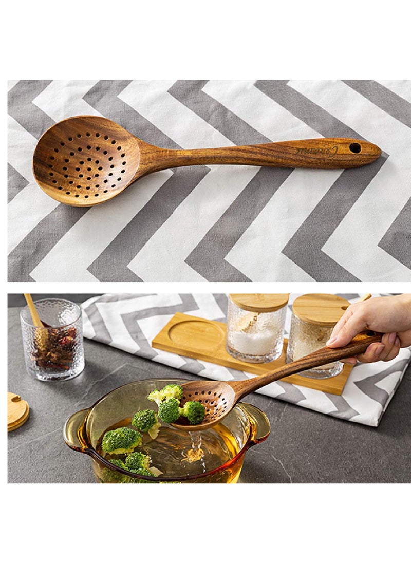 CERAMIC - Wooden Kitchen Cooking Utensils 6 PCS Teak Wooden Spoons and Spatula for Cooking Sleek and Non-stick Cookware - Image 1