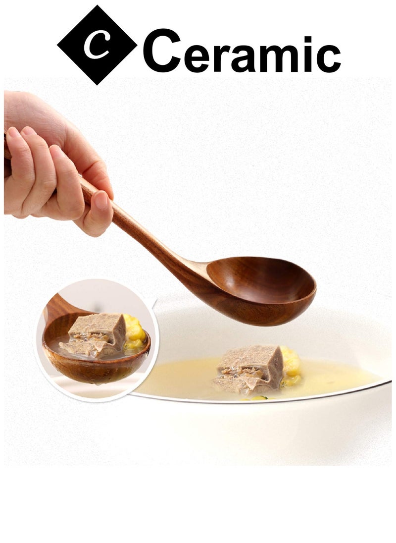 CERAMIC - Wooden Kitchen Cooking Utensils 6 PCS Teak Wooden Spoons and Spatula for Cooking Sleek and Non-stick Cookware - Image 1