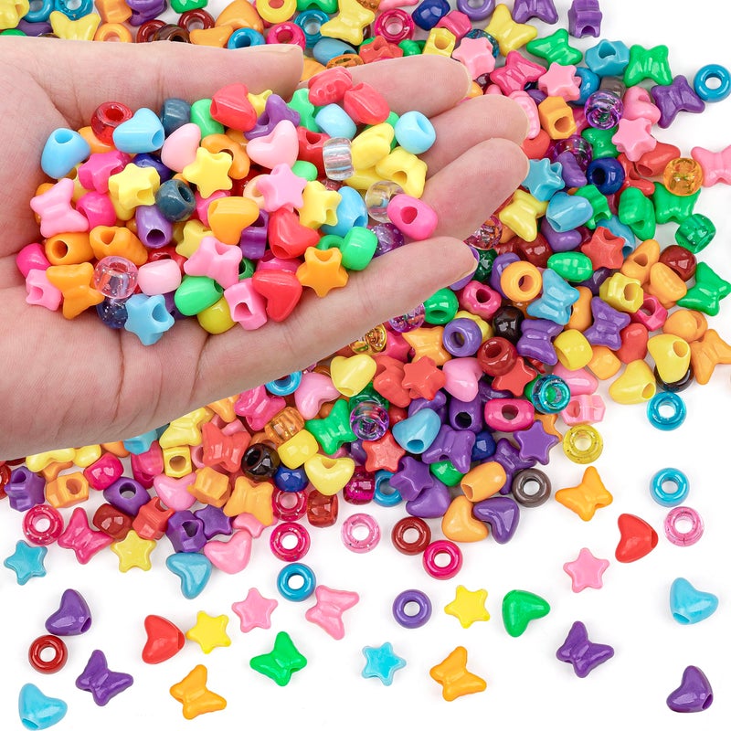 GMMA 900 Pcs Pony Beads Shapes for BraceletJewelry MakingFriendship Bracelets Colourful Plastic 6x9mm MultiColored Beads for DIY Bracelet Necklace Party Decoration Supplies