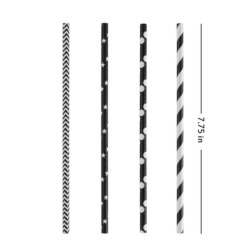 ALINK Biodegradable Black Paper Straws  100 Stars/Dots/Stripes/Waves Drinking Straws for Halloween  Birthday  Wedding  Bridal/Baby Shower and Christmas Decorations - Image 3