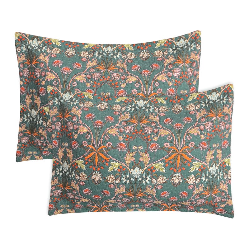 Lady Ann Cotton Quilted King Size Pillow Shams 20x36, Vibrant Paisley Floral Pattern Plant Botanical Printed King Size Pillow Cases Set of 2, Decorative Soft & Cozy Pillow Covers for Bed - Image 1