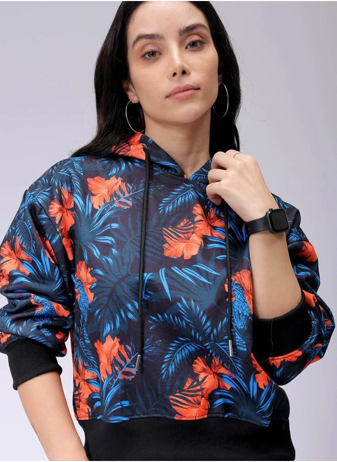 Freehand Women Relaxed Fit Floral Print Hooded Sweatshirt