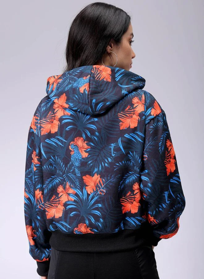 Freehand Women Relaxed Fit Floral Print Hooded Sweatshirt