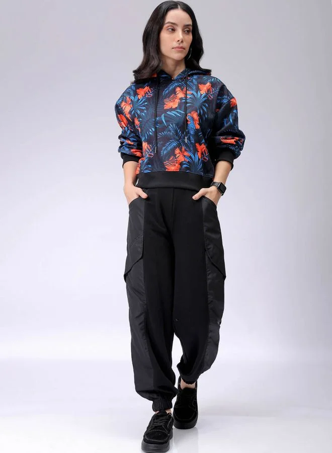 Freehand Women Relaxed Fit Floral Print Hooded Sweatshirt
