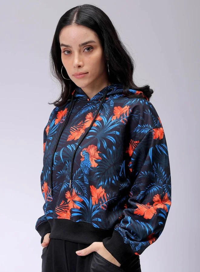 Freehand Women Relaxed Fit Floral Print Hooded Sweatshirt