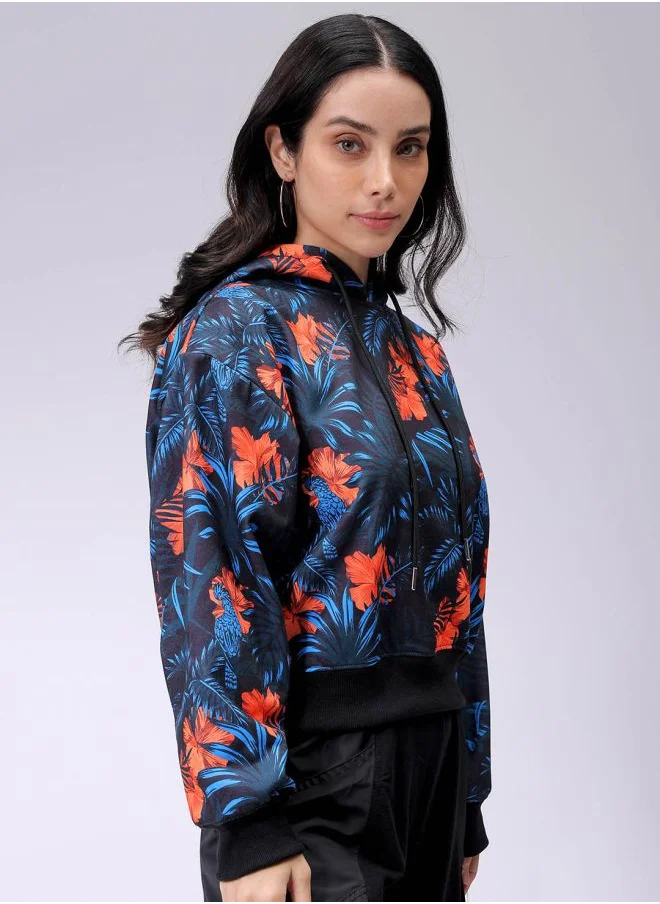 Freehand Women Relaxed Fit Floral Print Hooded Sweatshirt