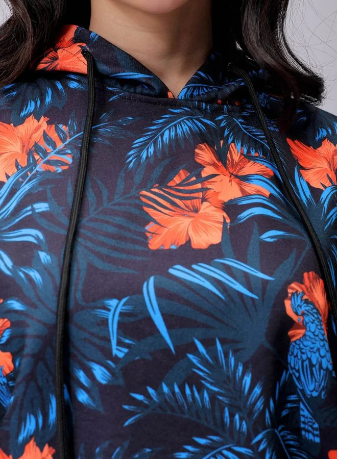 Freehand Women Relaxed Fit Floral Print Hooded Sweatshirt