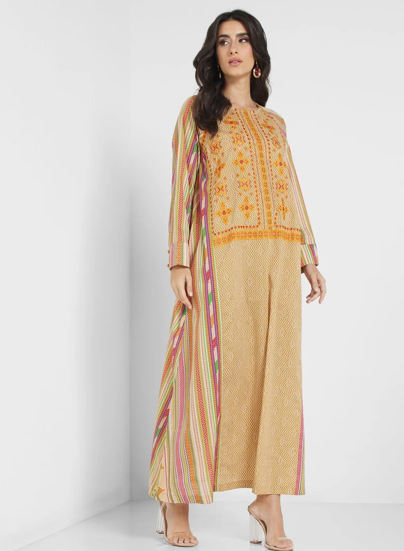 Nishat Linen Printed Crew Neck Jalabiya