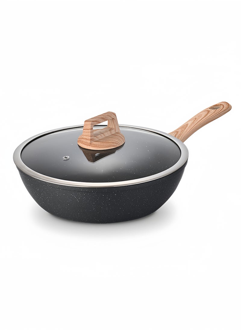 nihao - Granite Medical Stone 12-piece Set Non-stick Cookware Set Pan Frying Pan, With Stainless Steel Lids, PFOA Free ,LEAD Free ,CADMIUM Free - Black - Image 1