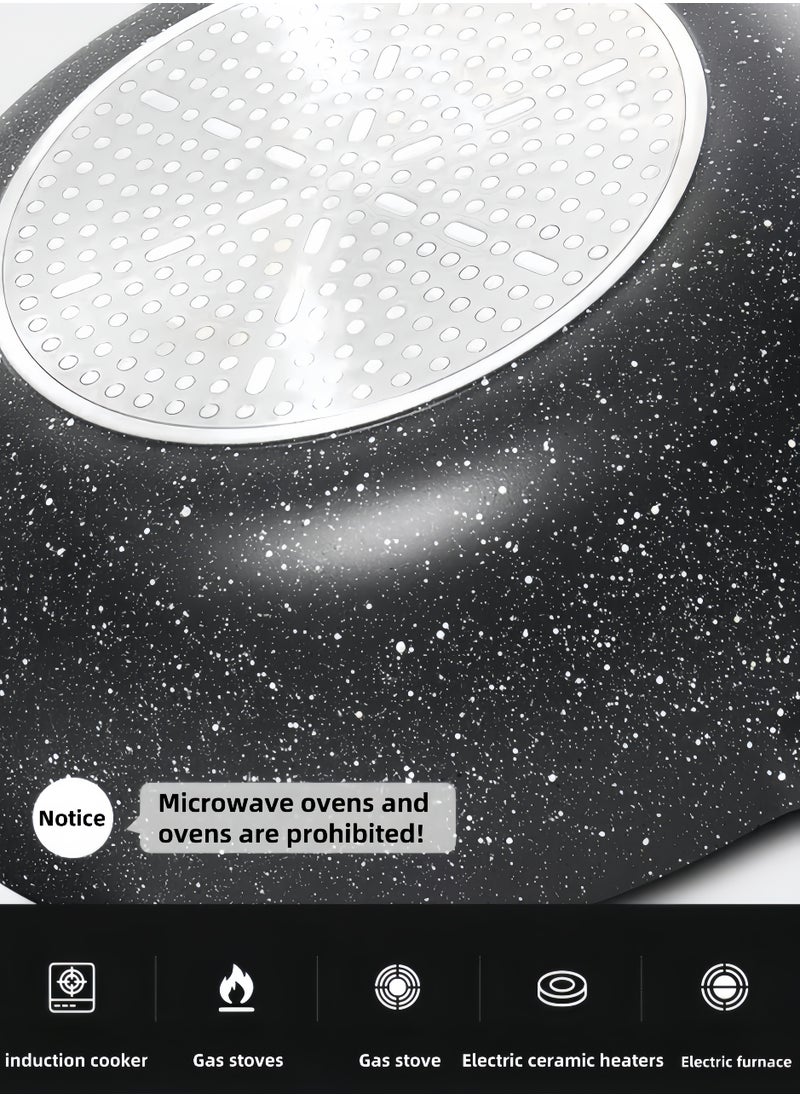 nihao - Granite Medical Stone 12-piece Set Non-stick Cookware Set Pan Frying Pan, With Stainless Steel Lids, PFOA Free ,LEAD Free ,CADMIUM Free - Black - Image 1
