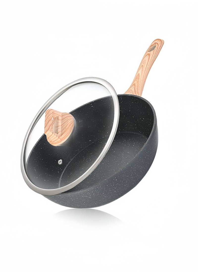 nihao - Granite Medical Stone 12-piece Set Non-stick Cookware Set Pan Frying Pan, With Stainless Steel Lids, PFOA Free ,LEAD Free ,CADMIUM Free - Black - Image 1