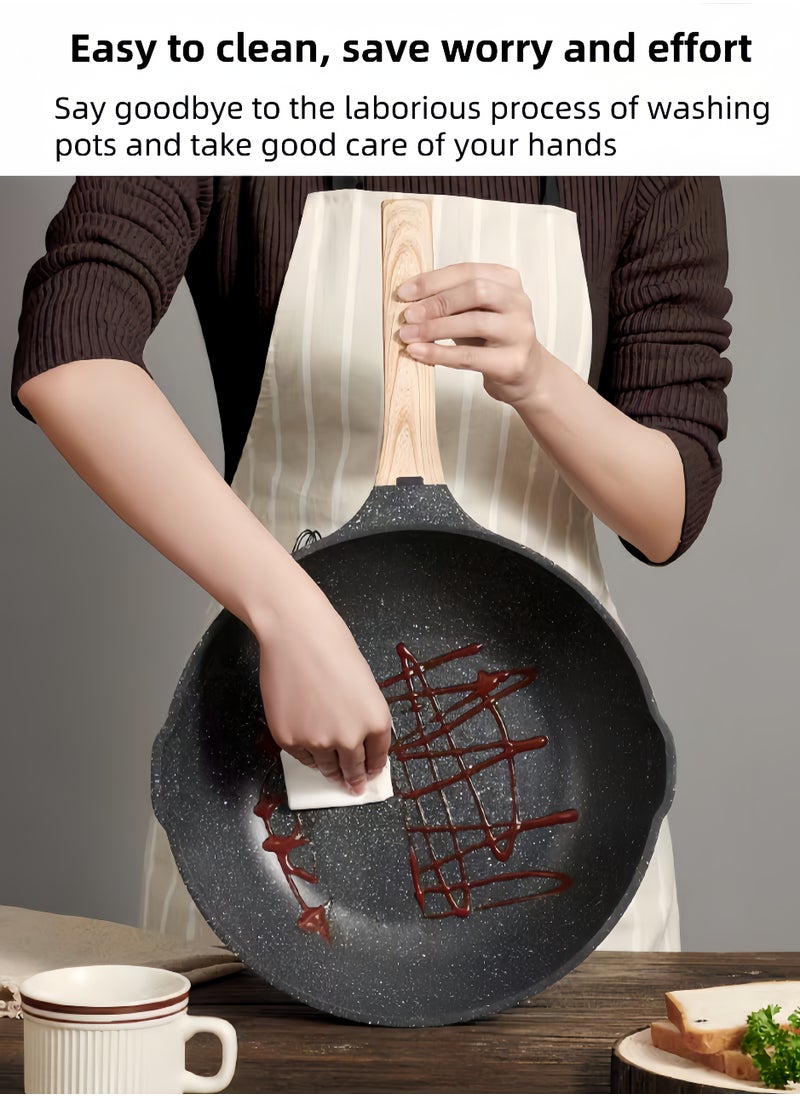 nihao - Granite Medical Stone 12-piece Set Non-stick Cookware Set Pan Frying Pan, With Stainless Steel Lids, PFOA Free ,LEAD Free ,CADMIUM Free - Black - Image 1