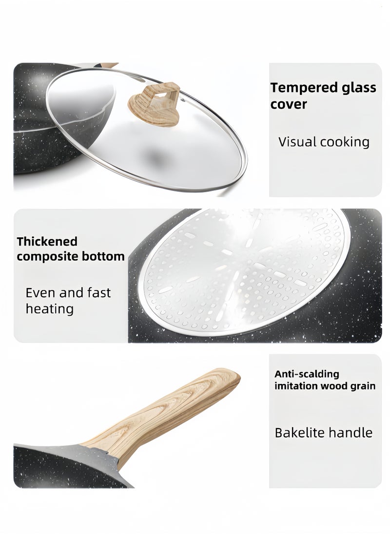 nihao - Granite Medical Stone 12-piece Set Non-stick Cookware Set Pan Frying Pan, With Stainless Steel Lids, PFOA Free ,LEAD Free ,CADMIUM Free - Black - Image 1
