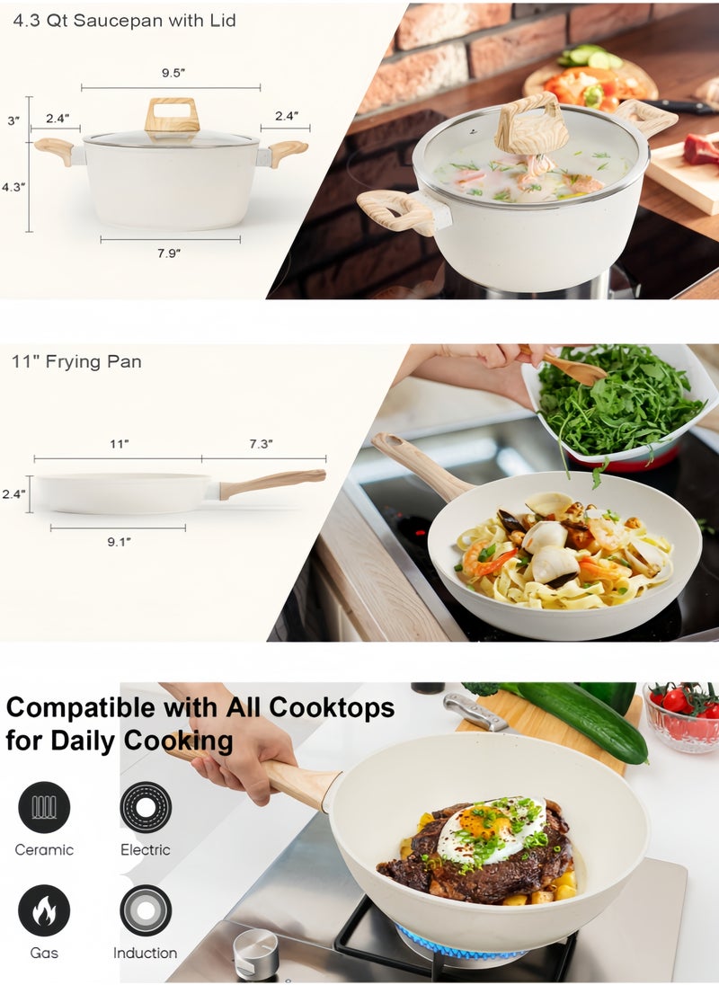 nihao - Granite Medical Stone 12-piece Set Non-stick Cookware Set Pan Frying Pan, With Stainless Steel Lids, PFOA Free ,LEAD Free ,CADMIUM Free - Black - Image 1
