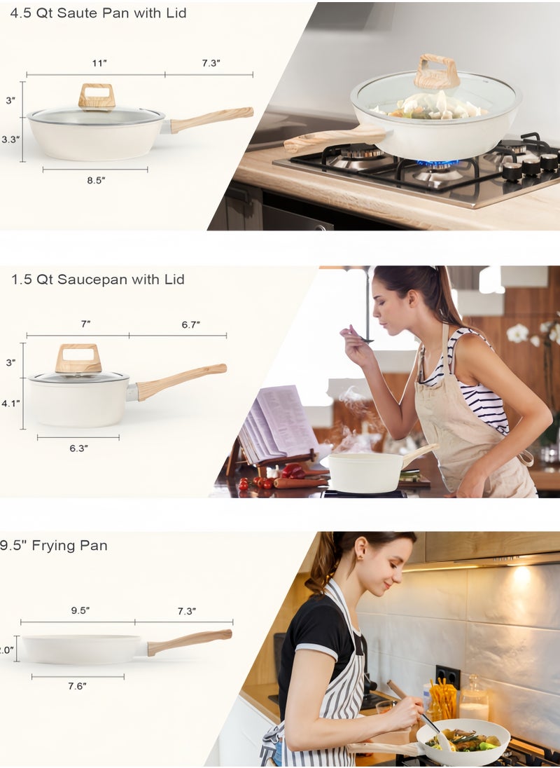 nihao - Granite Medical Stone 12-piece Set Non-stick Cookware Set Pan Frying Pan, With Stainless Steel Lids, PFOA Free ,LEAD Free ,CADMIUM Free - Black - Image 1