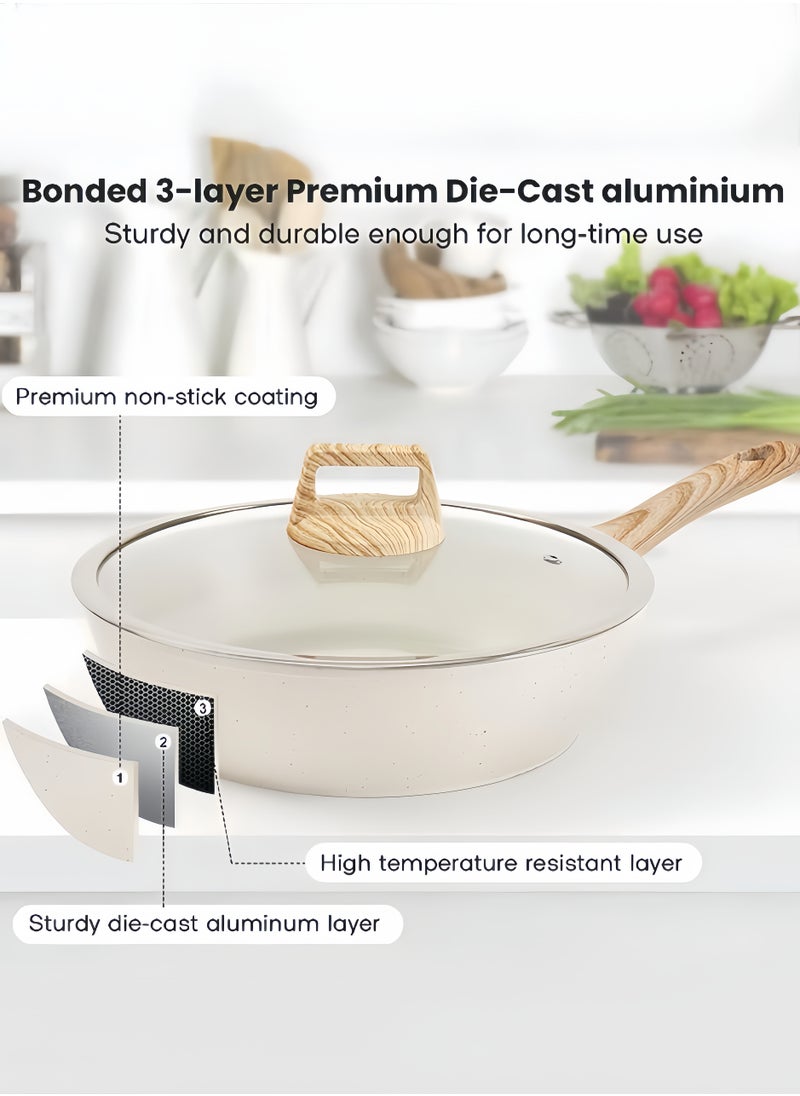 nihao - Granite Medical Stone 12-piece Set Non-stick Cookware Set Pan Frying Pan, With Stainless Steel Lids, PFOA Free ,LEAD Free ,CADMIUM Free - Black - Image 1