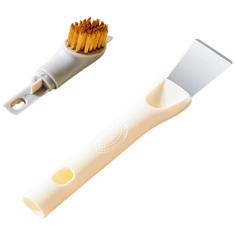 3 In 1 Pot Brush Stove Cleaner With Handle Multifunctional Kitchen Scrubber For Oil Grease Removal Beige - Image 2