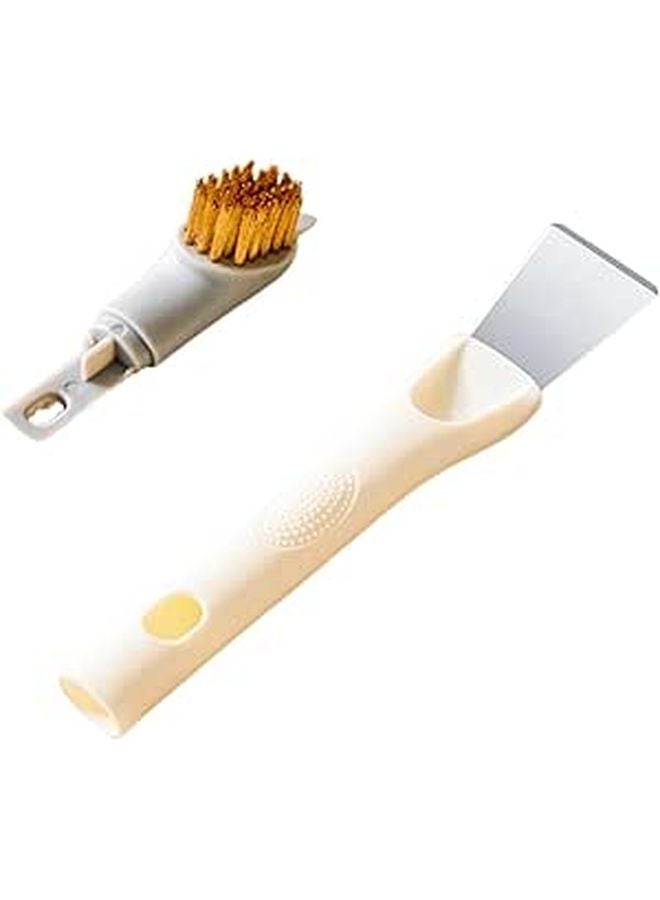 3 In 1 Pot Brush Stove Cleaner With Handle Multifunctional Kitchen Scrubber For Oil Grease Removal Beige - Image 1