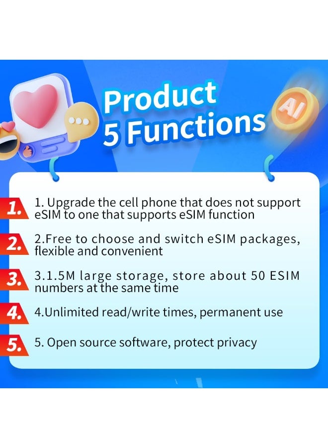 9 إيسيم 9إيسيم ڤي 3 محول eSIM بطاقة كتابة + قارئ – محول eSIM فعلي إلى SIM، تنزيل غير محدود للملفات التعريفية، تبديل قائمة STK، إدارة الملفات التعريفية عبر تطبيق أندرويد، متوافق مع iOS وأندرويد وأجهزة الراوتر (مع القارئ) - Image 5