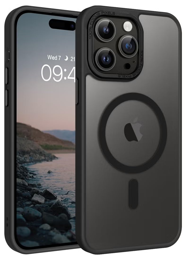 Gecomo iPhone 14 Pro MagSafe Case Magnetic Back Cover,【Full Shockproof Protection】Translucent Matte Back, Slim Phone Cover with Strong Magnet for Apple 14 Pro (2022)(Black) - Image 1