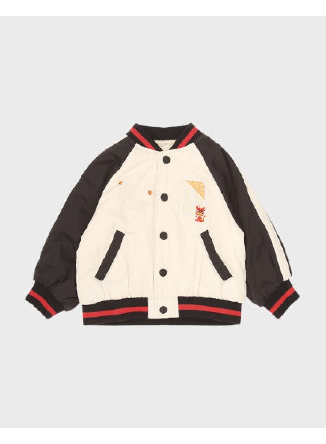Zara Kids Vintage American Embroidered Baseball Jacket - Warm & Casual Cotton Outerwear For Outdoor Adventures - Image 1