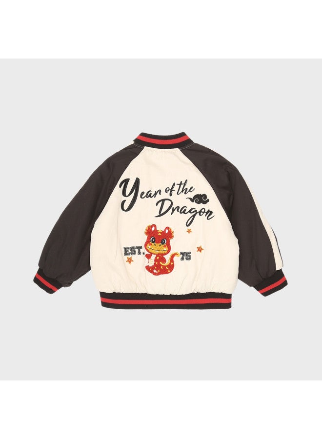 Zara Kids Vintage American Embroidered Baseball Jacket - Warm & Casual Cotton Outerwear For Outdoor Adventures - Image 3