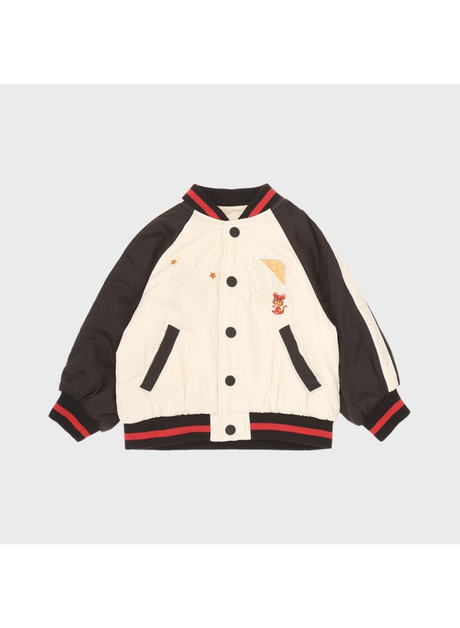 Zara Kids Vintage American Embroidered Baseball Jacket - Warm & Casual Cotton Outerwear For Outdoor Adventures - Image 2