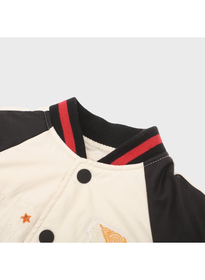 Zara Kids Vintage American Embroidered Baseball Jacket - Warm & Casual Cotton Outerwear For Outdoor Adventures - Image 4