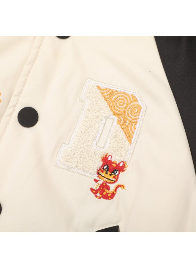 Zara Kids Vintage American Embroidered Baseball Jacket - Warm & Casual Cotton Outerwear For Outdoor Adventures - Image 5