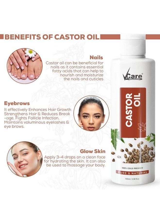 VCare Virgin Cold Pressed Castor Oil For Hair Growthskin Caremoisturising Dry Skinnailseyelasharandi Oil Suitable For All Skin & Hair Types Plastic Bottle  - Image 3
