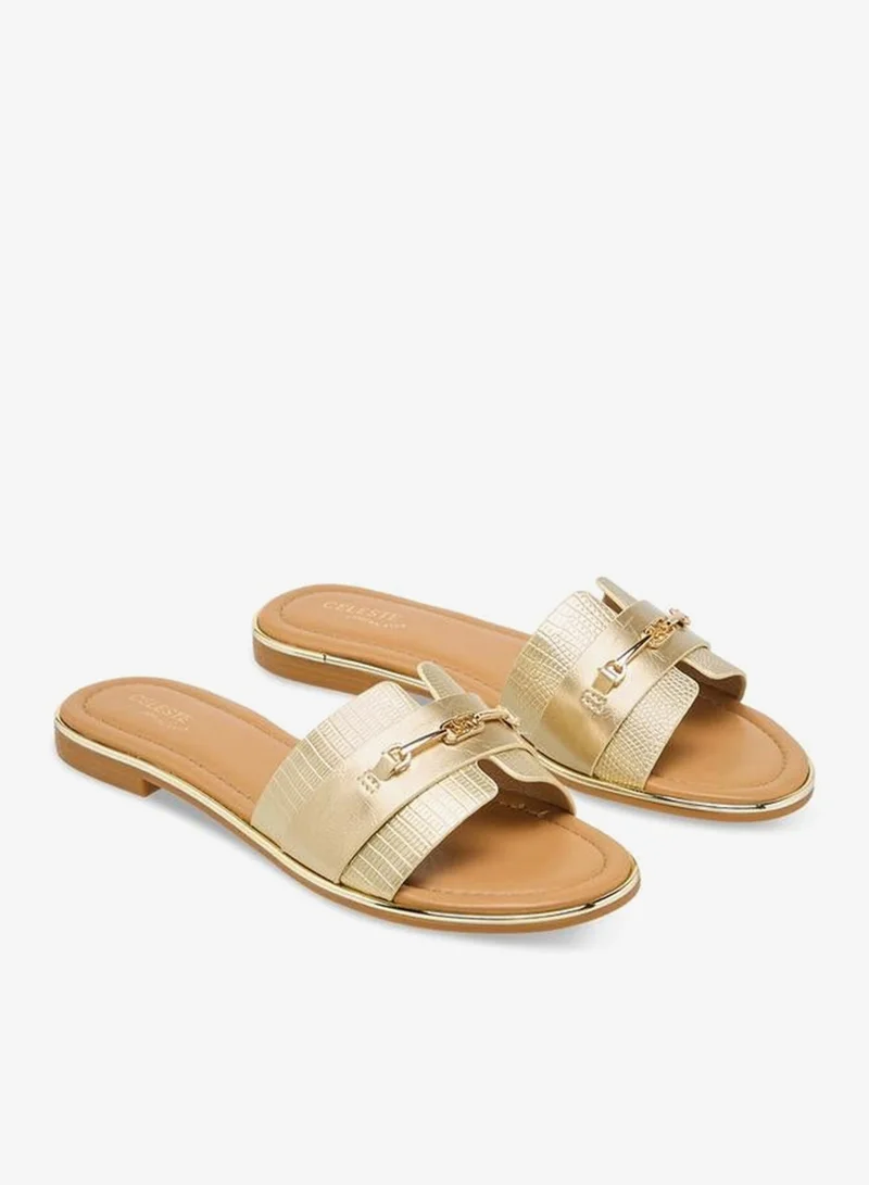 Celeste Women Metallic Buckle Detail Flat Sandals