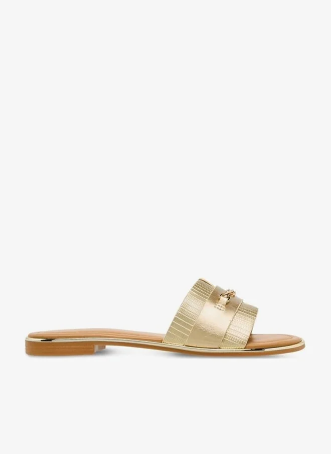 Celeste Women Metallic Buckle Detail Flat Sandals