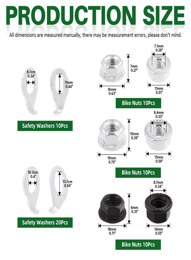 Keadic 60Pcs 3 Size Bicycle Wheel Axle Nut and Safety Washer Kit, Hub Flanged Axle Nut Hardware Parts and Wheel Retaining Hooks Repair Set for Mountain Road Folding Bike Front and Rear Wheel - Image 2