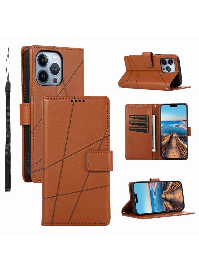The Bros Case For iPhone 13 Pro PU Genuine Leather Texture Embossed Line Phone Case 