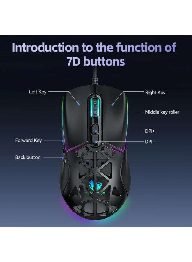 T-WOLF G520 RGB gaming mouse, 6 adjustable DPI up to 12800, 13 RGB backlights, magnetic back cover, ultra precision sensor - Image 2