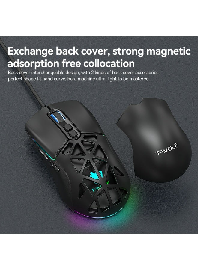 T-WOLF G520 RGB gaming mouse, 6 adjustable DPI up to 12800, 13 RGB backlights, magnetic back cover, ultra precision sensor - Image 5