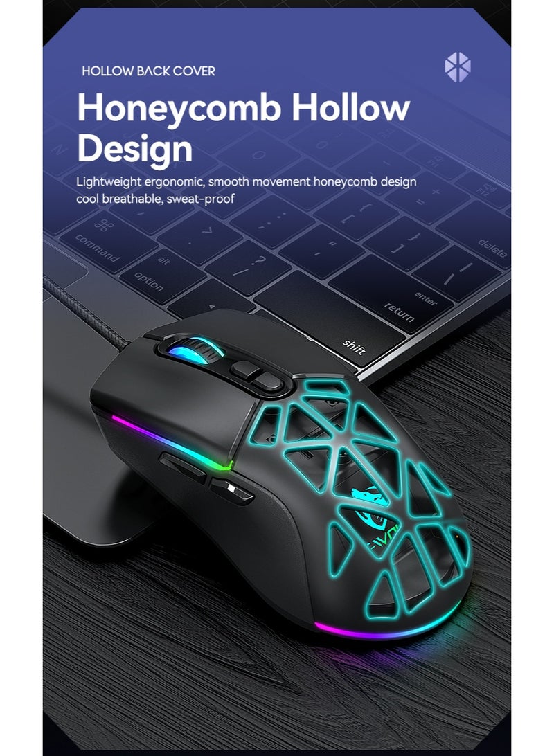 T-WOLF G520 RGB gaming mouse, 6 adjustable DPI up to 12800, 13 RGB backlights, magnetic back cover, ultra precision sensor - Image 4