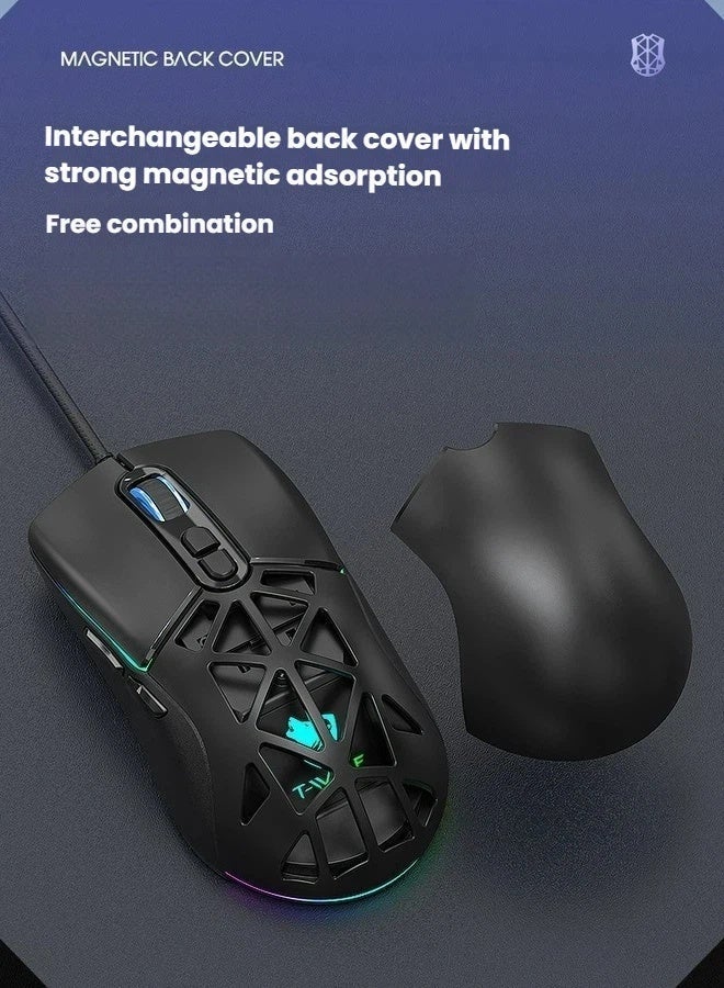 تي- وولف الماوس، الماوس الكمبيوتر، الماوس الألعاب، 6 DPI قابل للتعديل حتى 12800، 13 إضاءة خلفية RGB، غطاء خلفي مغناطيسي، مستشعر فائق الدقة الماوس RGB - Image 4