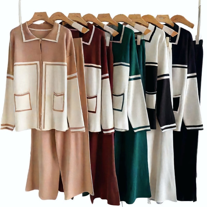 Fashion Knit Cardigan Two-Piece Set Women Casual Open Front Tops - Image 5