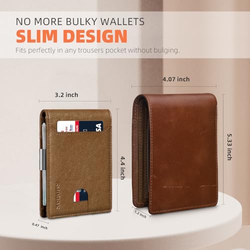 RUNBOX Slim Wallets for Men - Leather Money Clip Mens Wallet - RFID Blocking Front Pocket Bifold Wallet - Thin Credit Card Holder with Gift Box - Image 3