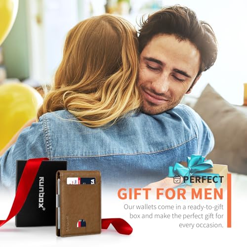 RUNBOX Slim Wallets for Men - Leather Money Clip Mens Wallet - RFID Blocking Front Pocket Bifold Wallet - Thin Credit Card Holder with Gift Box - Image 4