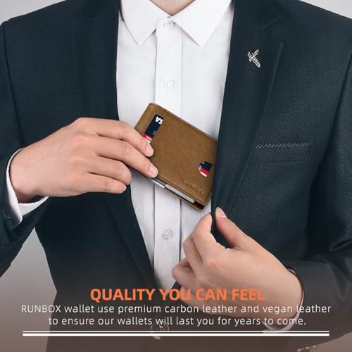 RUNBOX Slim Wallets for Men - Leather Money Clip Mens Wallet - RFID Blocking Front Pocket Bifold Wallet - Thin Credit Card Holder with Gift Box - Image 5