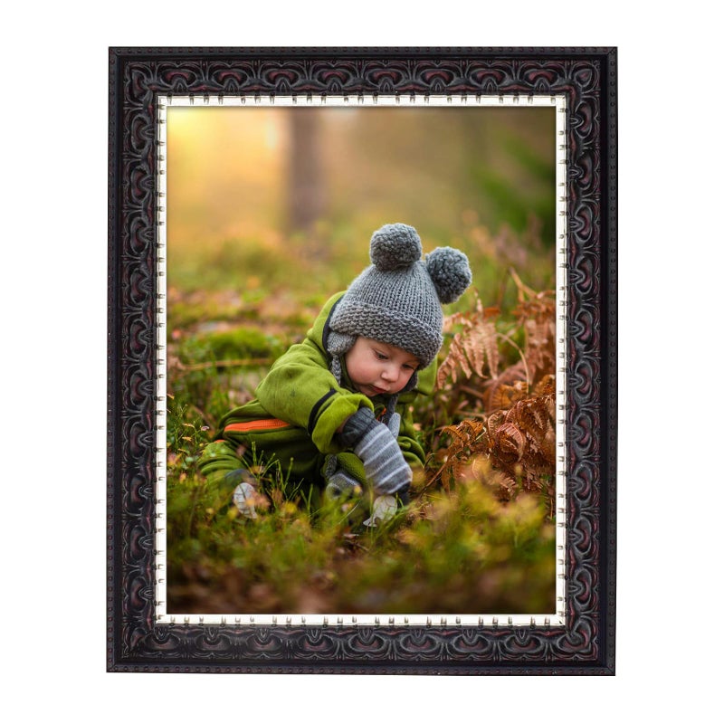 Golden State Art 85x11 Photo Frame  Ornate Design Black with Silver and Burgundy  Wall Hanging or Tabletop  Real Glass  Great for PicturesDiplomasPrints