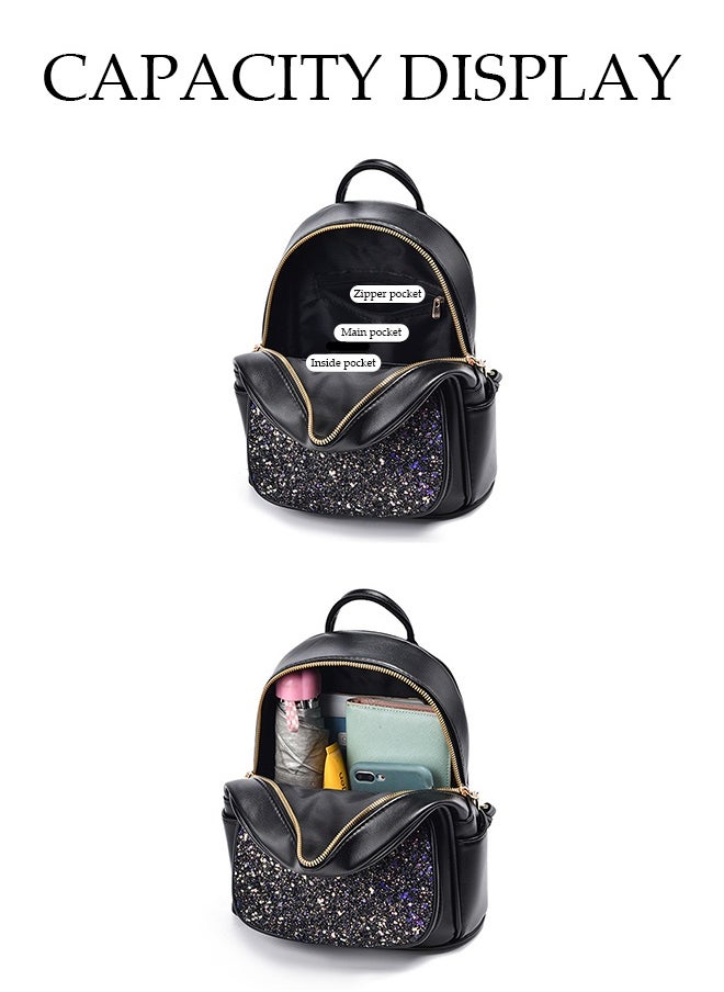 DUNISO Women's Cute Mini Backpack Glitter Bag with Adjustable Shoulder Strap Multi-pocket Purse Shoulders Bag for Ladies Girls Fashion Backpack Casual Daypacks for Work Travel and Daily Use Casual Travel  - Image 5
