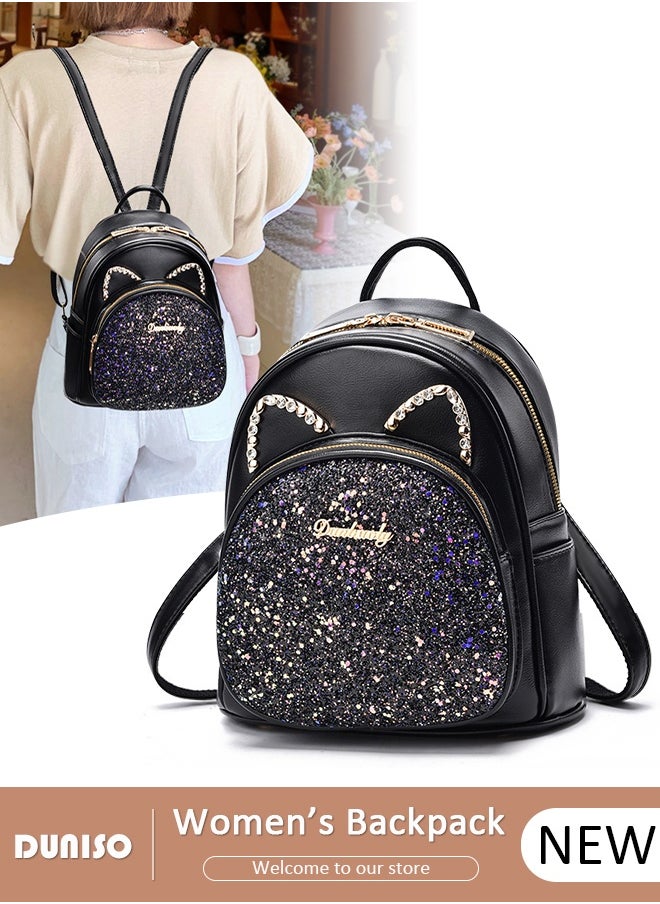 DUNISO Women's Cute Mini Backpack Glitter Bag with Adjustable Shoulder Strap Multi-pocket Purse Shoulders Bag for Ladies Girls Fashion Backpack Casual Daypacks for Work Travel and Daily Use Casual Travel  - Image 1
