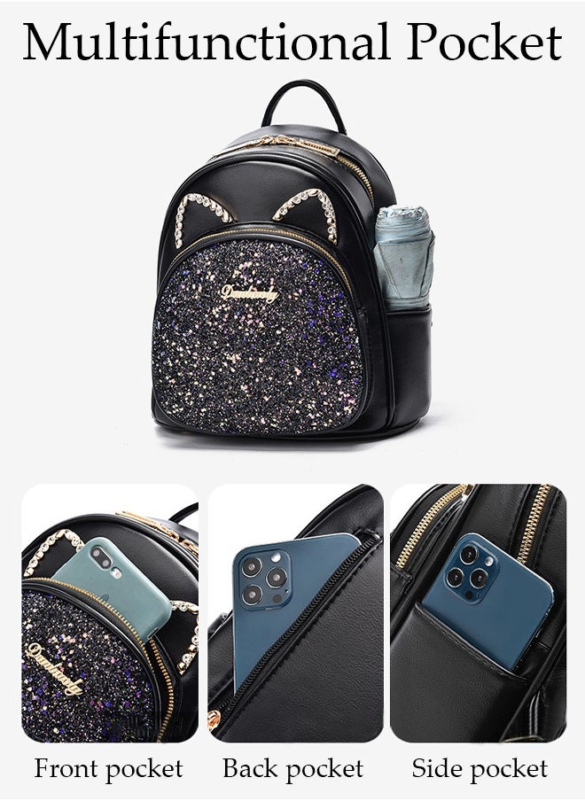 DUNISO Women's Cute Mini Backpack Glitter Bag with Adjustable Shoulder Strap Multi-pocket Purse Shoulders Bag for Ladies Girls Fashion Backpack Casual Daypacks for Work Travel and Daily Use Casual Travel  - Image 3