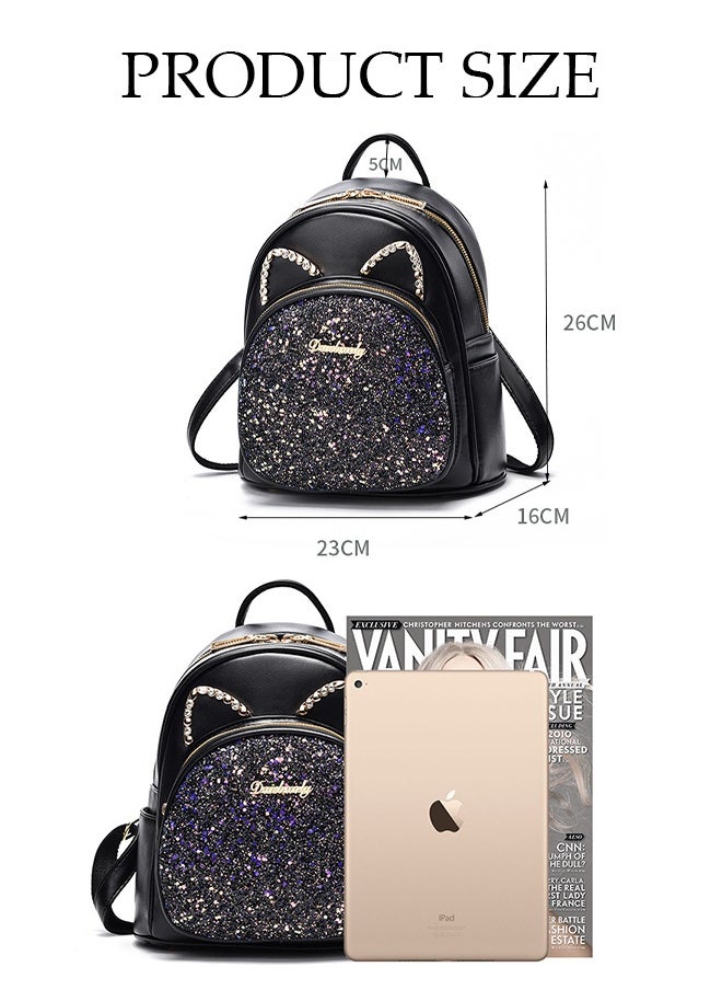 DUNISO Women's Cute Mini Backpack Glitter Bag with Adjustable Shoulder Strap Multi-pocket Purse Shoulders Bag for Ladies Girls Fashion Backpack Casual Daypacks for Work Travel and Daily Use Casual Travel  - Image 4